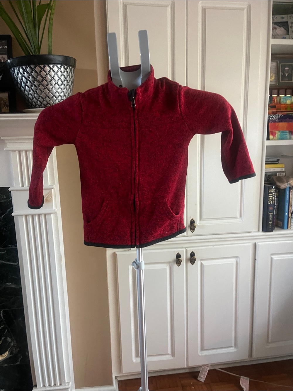 Kids Cozy Red Zip-Front Fleece Hoodie